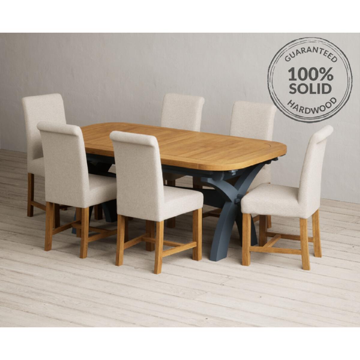 Extending Olympia 180cm Oak and Dark Blue Painted Dining Table with 12 Blue Chairs – image 77