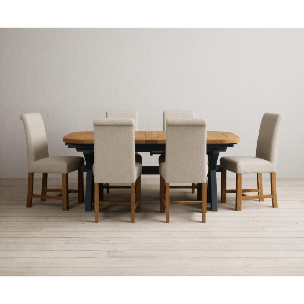 Extending Olympia 180cm Oak and Dark Blue Painted Dining Table with 12 Blue Chairs – image 78