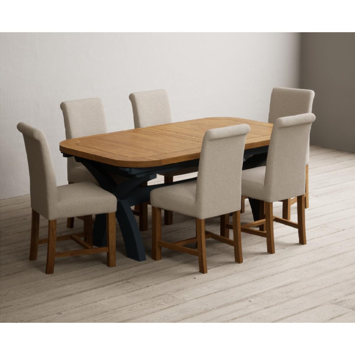 Extending Olympia 180cm Oak and Dark Blue Painted Dining Table with 12 Blue Chairs – image 79