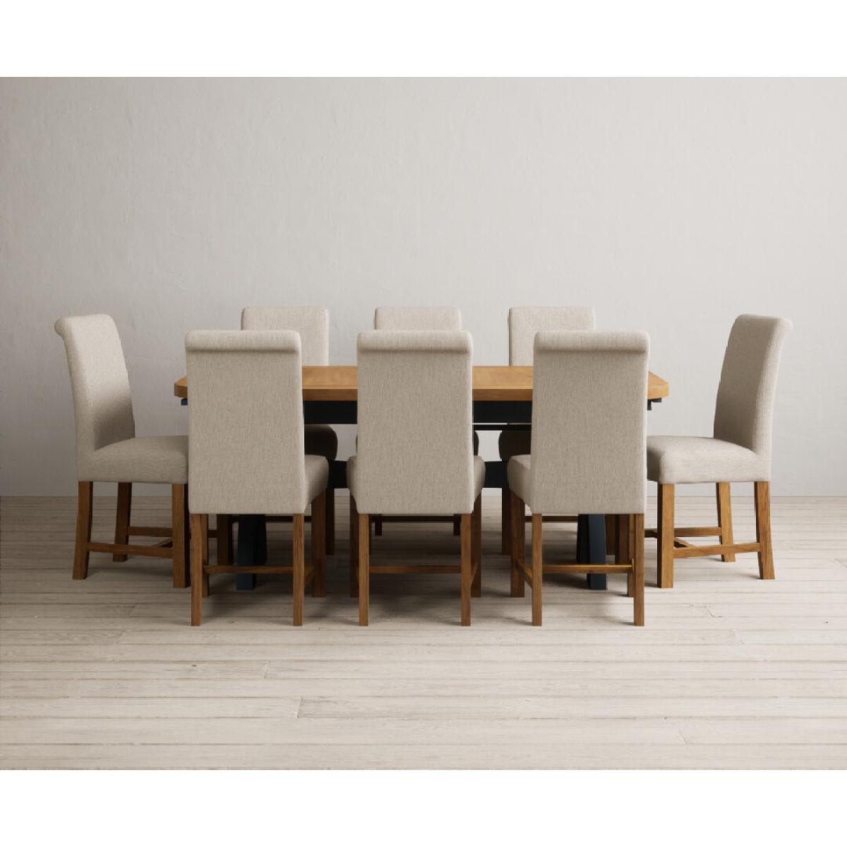 Extending Olympia 180cm Oak and Dark Blue Painted Dining Table with 12 Blue Chairs – image 80