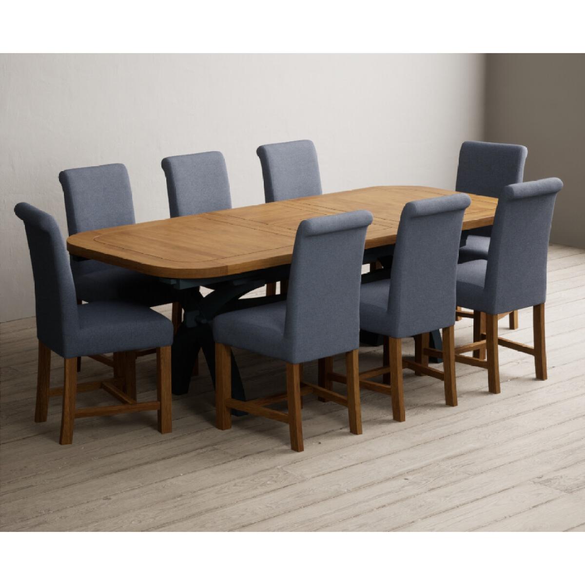 Extending Olympia 180cm Oak and Dark Blue Painted Dining Table with 12 Blue Chairs – image 9