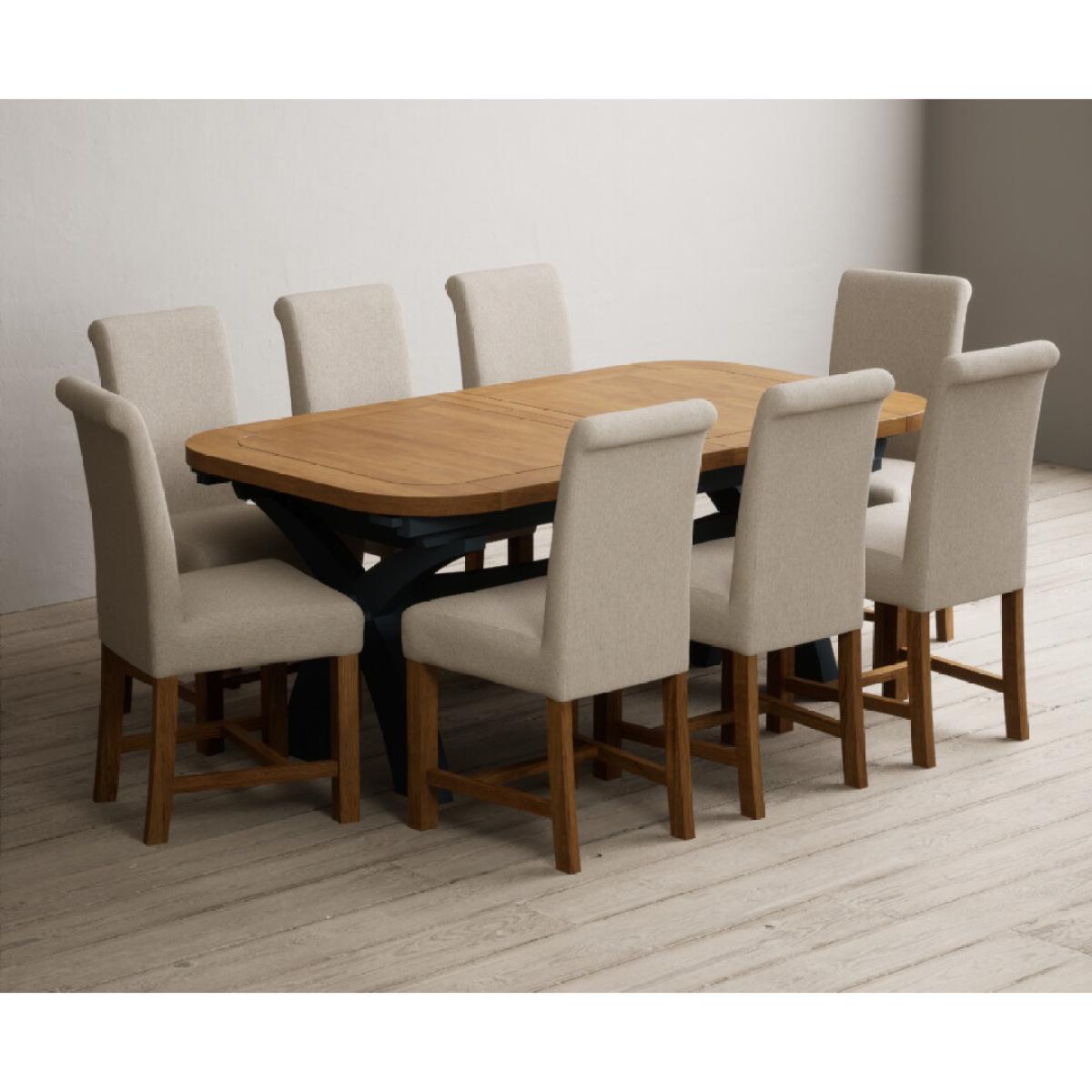 Extending Olympia 180cm Oak and Dark Blue Painted Dining Table with 12 Blue Chairs – image 81