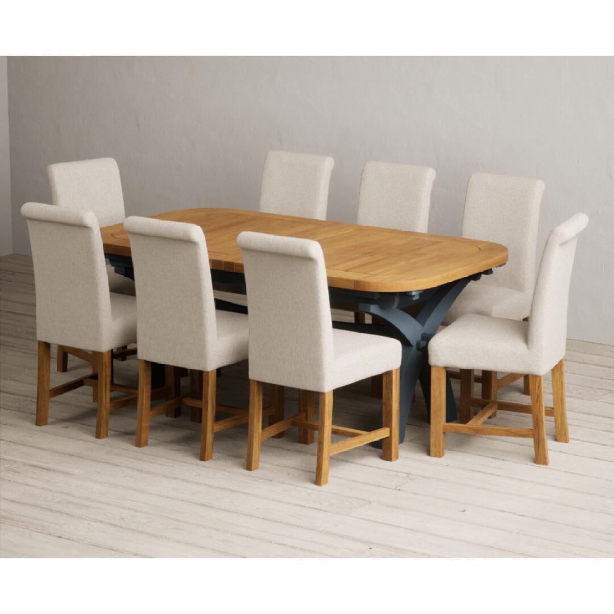 Extending Olympia 180cm Oak and Dark Blue Painted Dining Table with 12 Blue Chairs – image 82