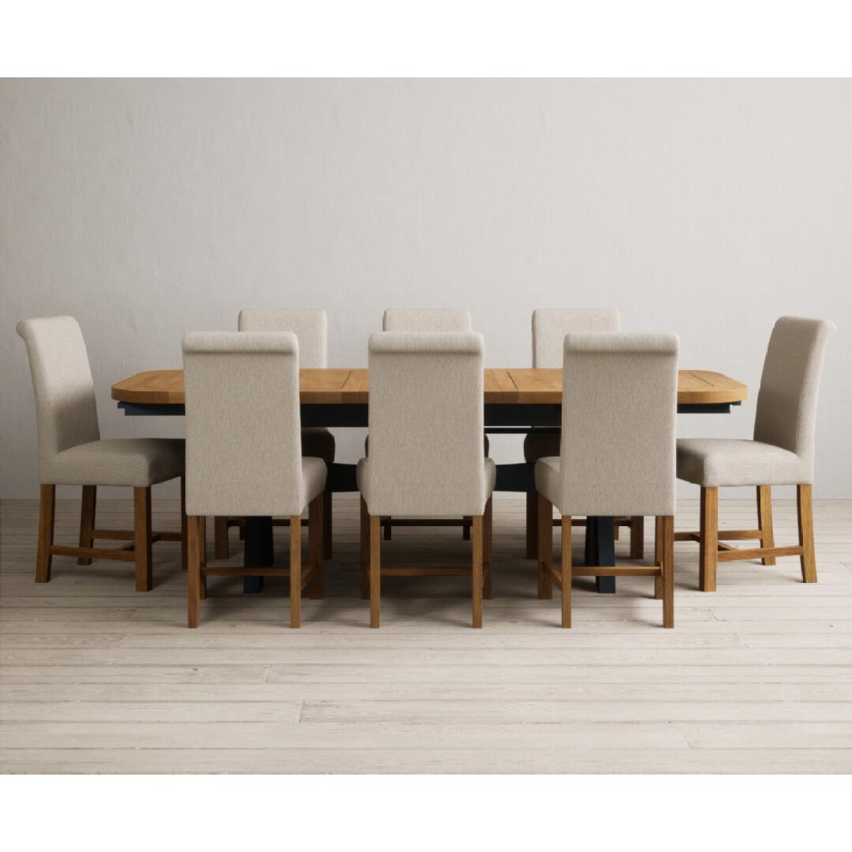 Extending Olympia 180cm Oak and Dark Blue Painted Dining Table with 12 Blue Chairs – image 83