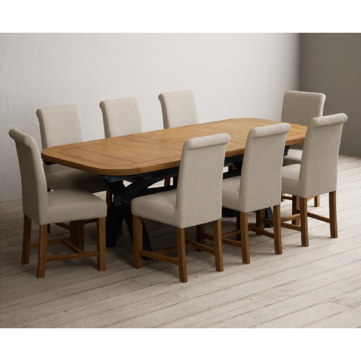 Extending Olympia 180cm Oak and Dark Blue Painted Dining Table with 12 Blue Chairs – image 84