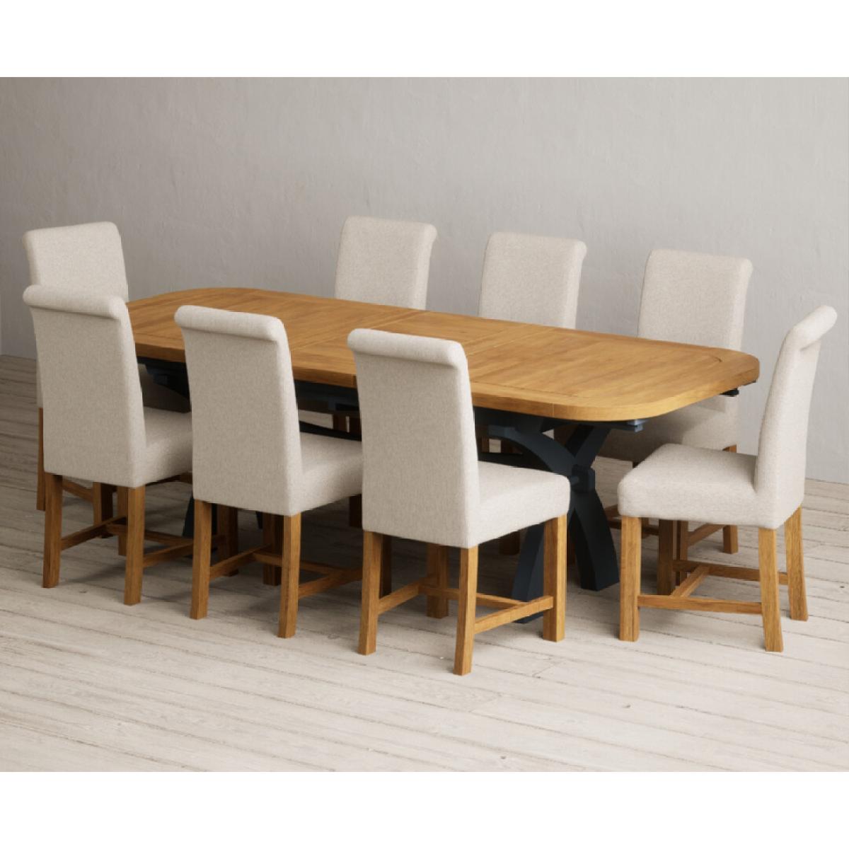 Extending Olympia 180cm Oak and Dark Blue Painted Dining Table with 12 Blue Chairs – image 85