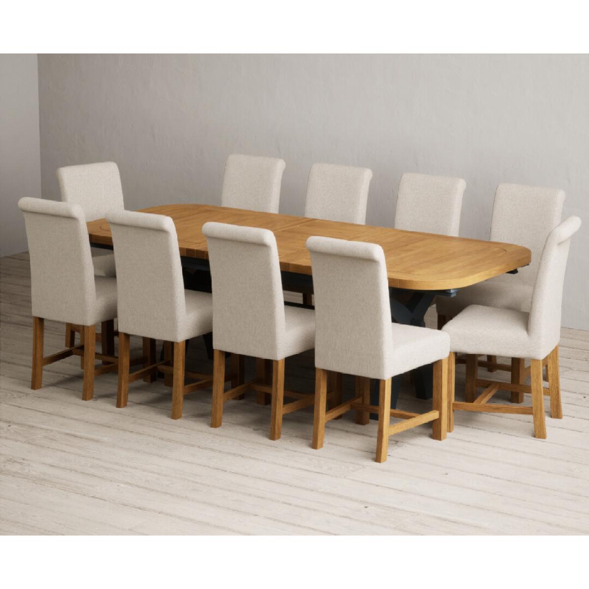Extending Olympia 180cm Oak and Dark Blue Painted Dining Table with 12 Blue Chairs – image 88