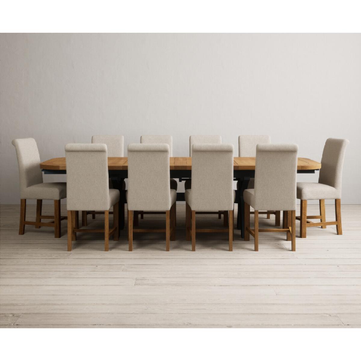 Extending Olympia 180cm Oak and Dark Blue Painted Dining Table with 12 Blue Chairs – image 89