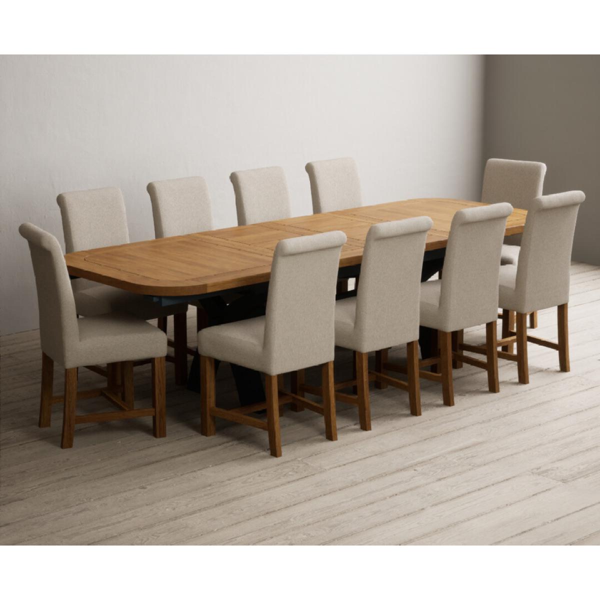 Extending Olympia 180cm Oak and Dark Blue Painted Dining Table with 12 Blue Chairs – image 90