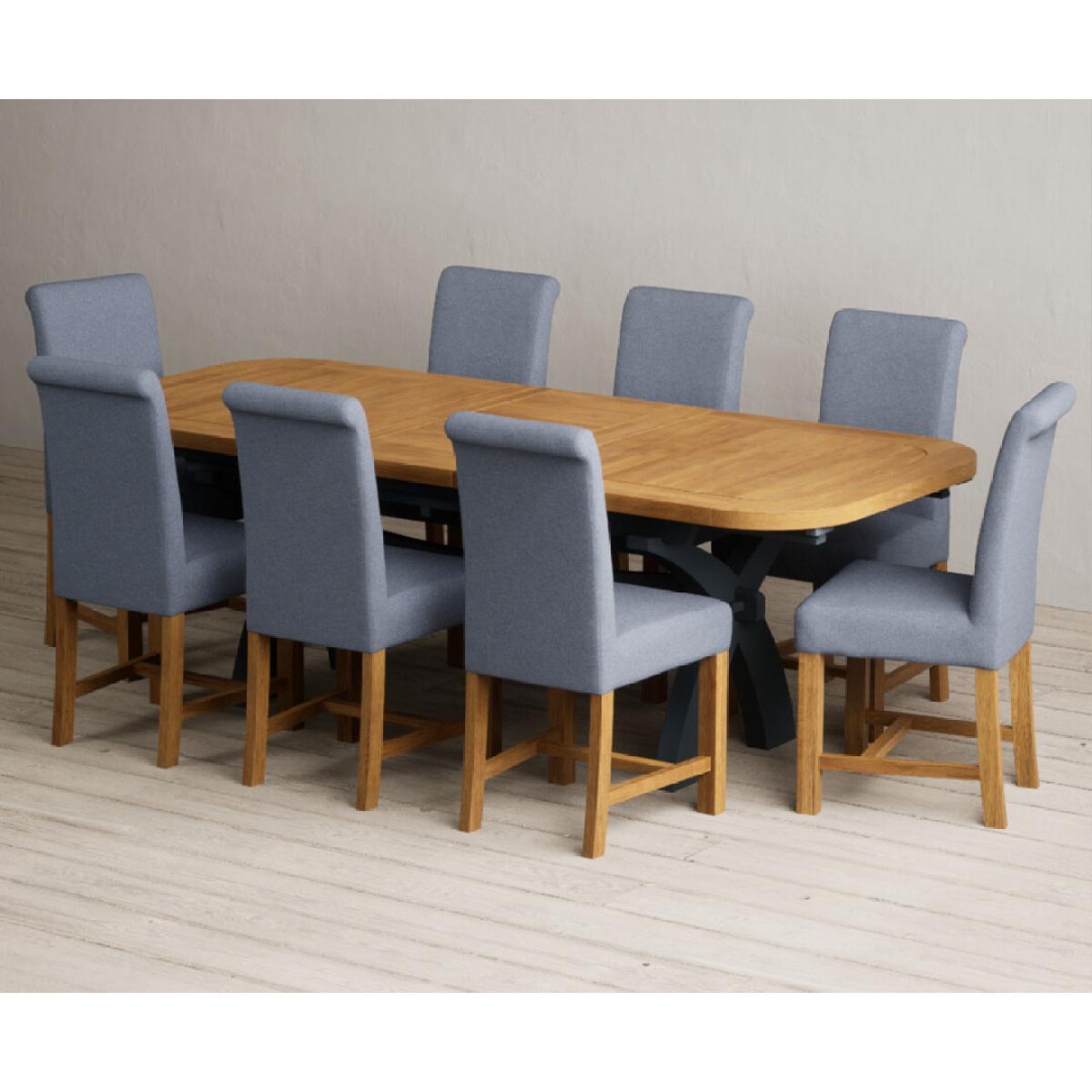 Extending Olympia 180cm Oak and Dark Blue Painted Dining Table with 12 Blue Chairs – image 10
