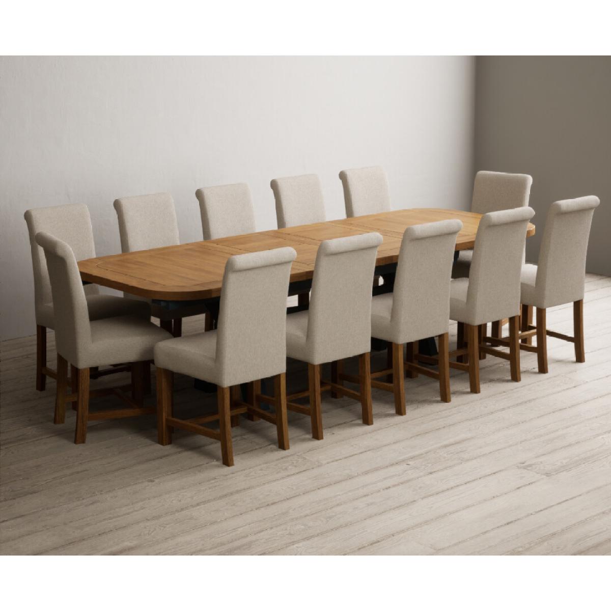 Extending Olympia 180cm Oak and Dark Blue Painted Dining Table with 12 Blue Chairs – image 93