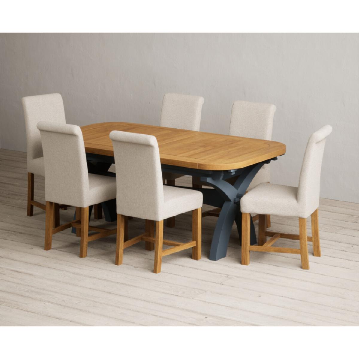 Extending Olympia 180cm Oak and Dark Blue Painted Dining Table with 12 Blue Chairs – image 95