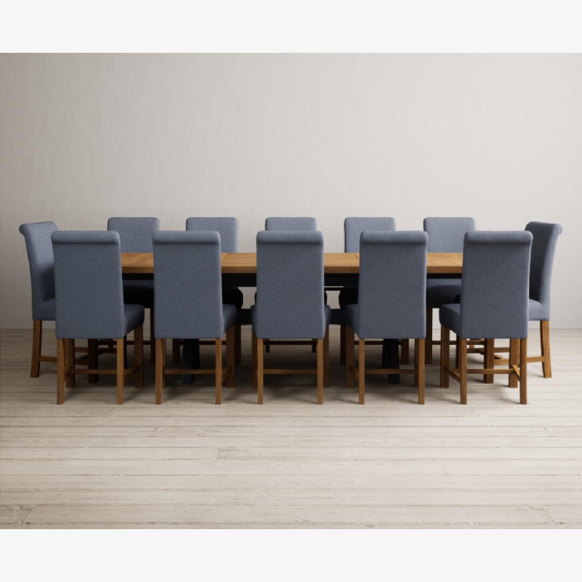 Extending Olympia 180cm Oak and Dark Blue Painted Dining Table with 12 Blue Chairs – image 1