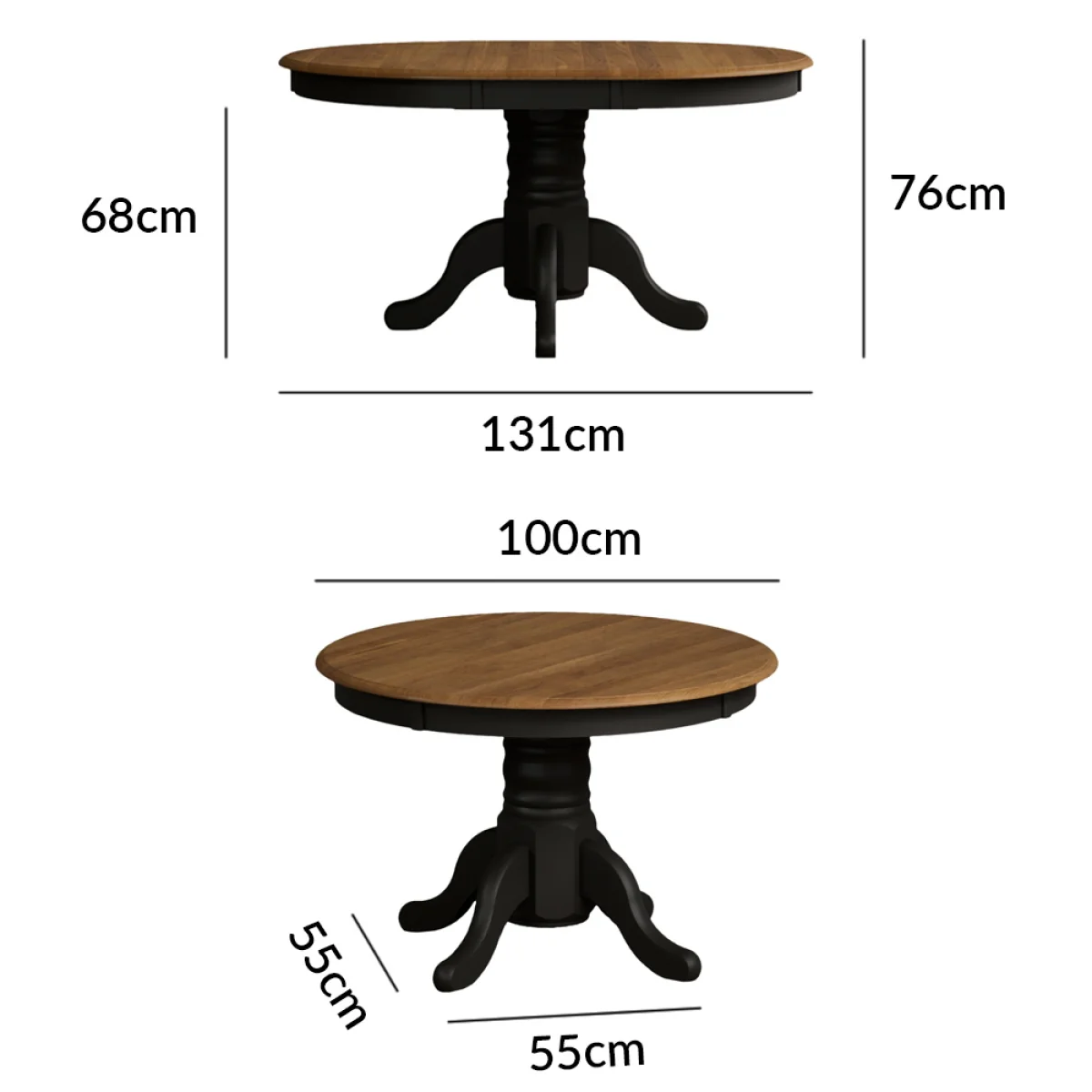 Extending Hertford 100cm - 130cm Oak and Black Painted Pedestal Dining Table with 4 Light Grey Painted Chairs – image 2