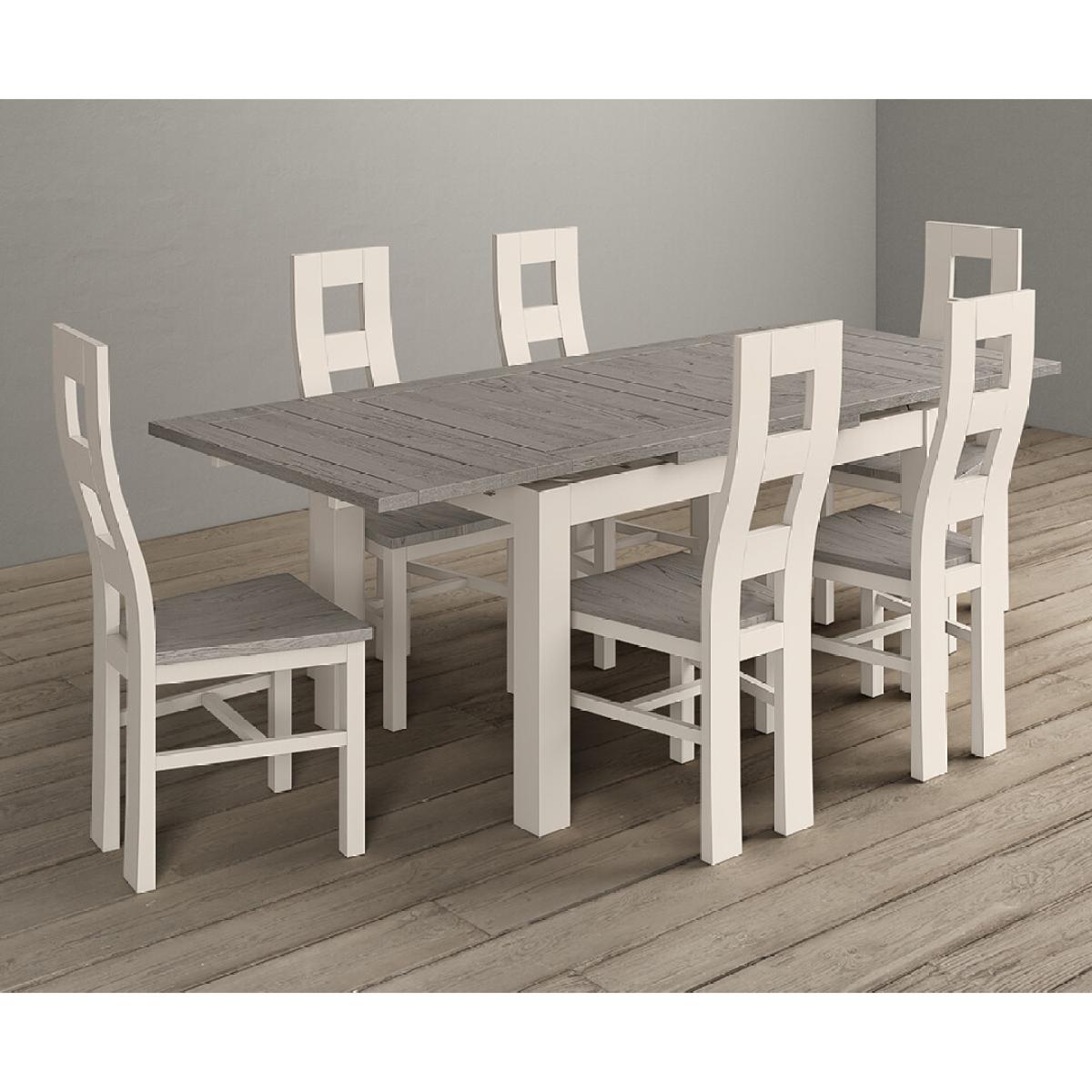 Extending Dartmouth 140cm Oak and Soft White Painted Dining Table With 8 Flow Back Chairs – image 5