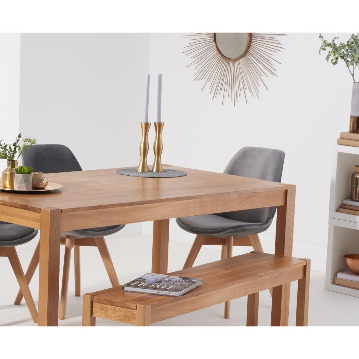 York 150cm Solid Oak Dining Table With 2 Grey Orson Velvet Chairs And 1 Bench – image 2