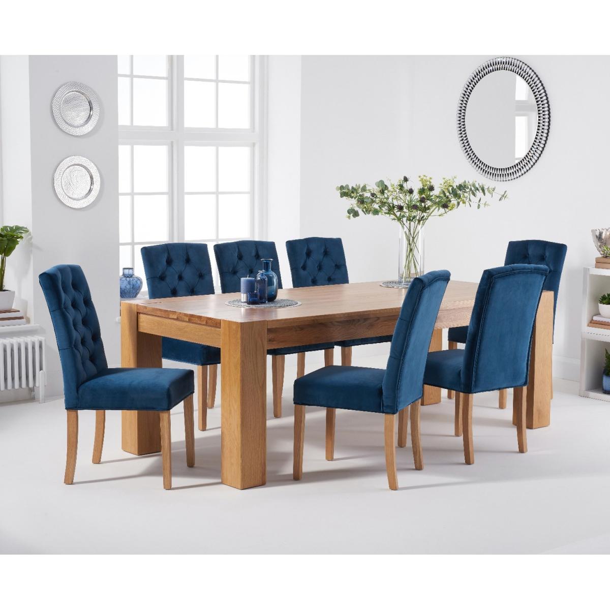 Thames 220cm Oak Dining Table with Claudia Velvet Chairs - Blue, 6 Chairs – image 2