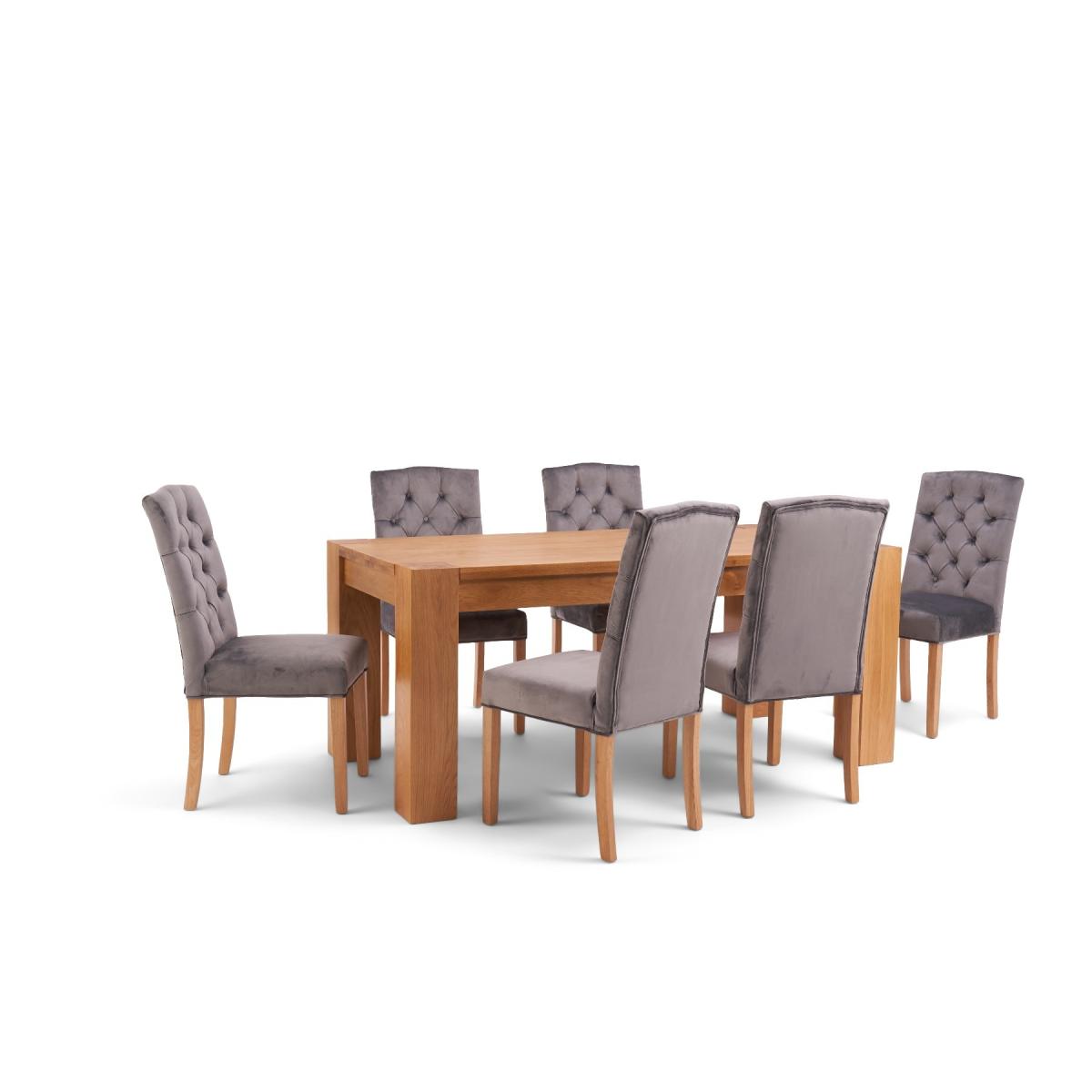 Thames 220cm Oak Dining Table with Claudia Velvet Chairs - Blue, 6 Chairs – image 12