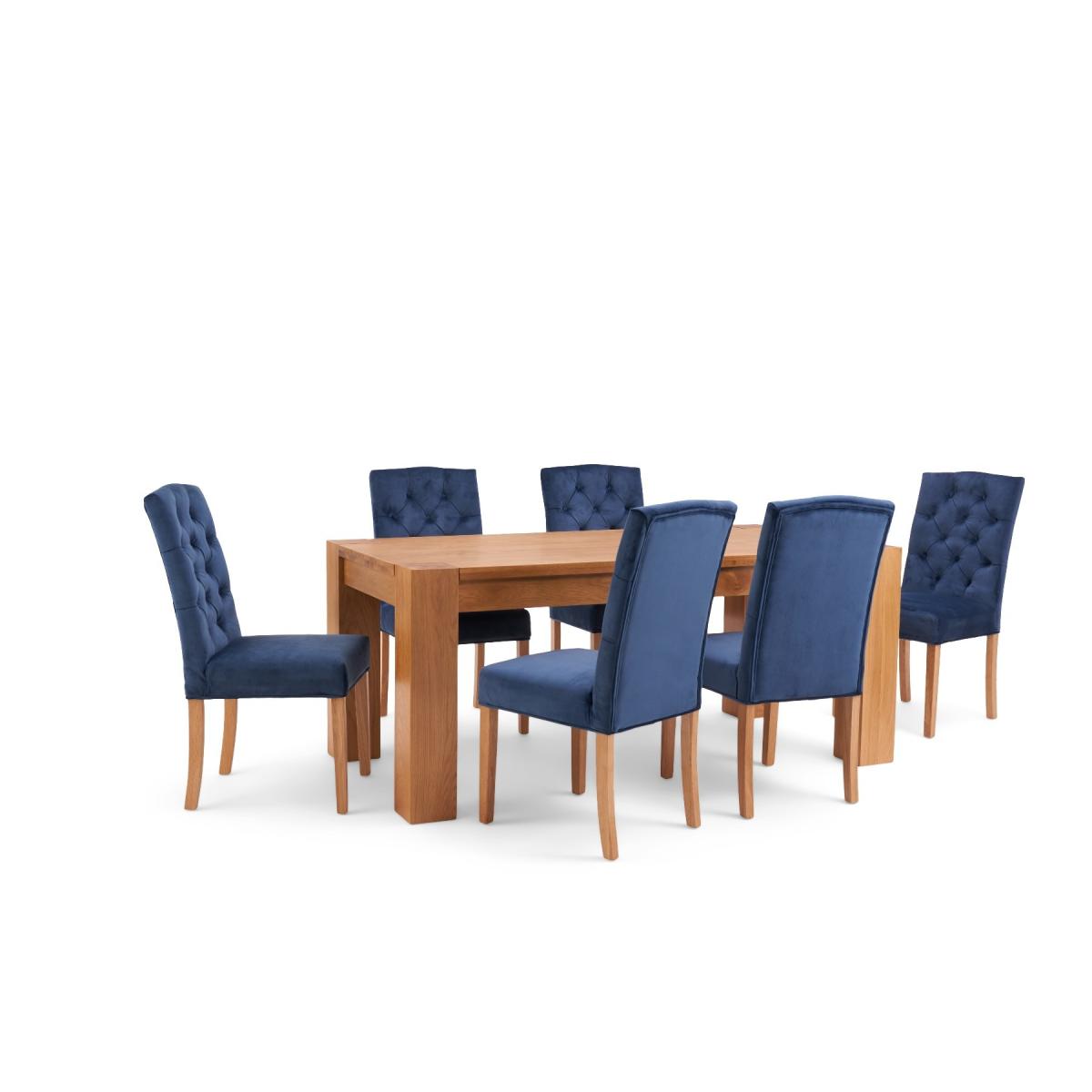 Thames 220cm Oak Dining Table with Claudia Velvet Chairs - Blue, 6 Chairs – image 13