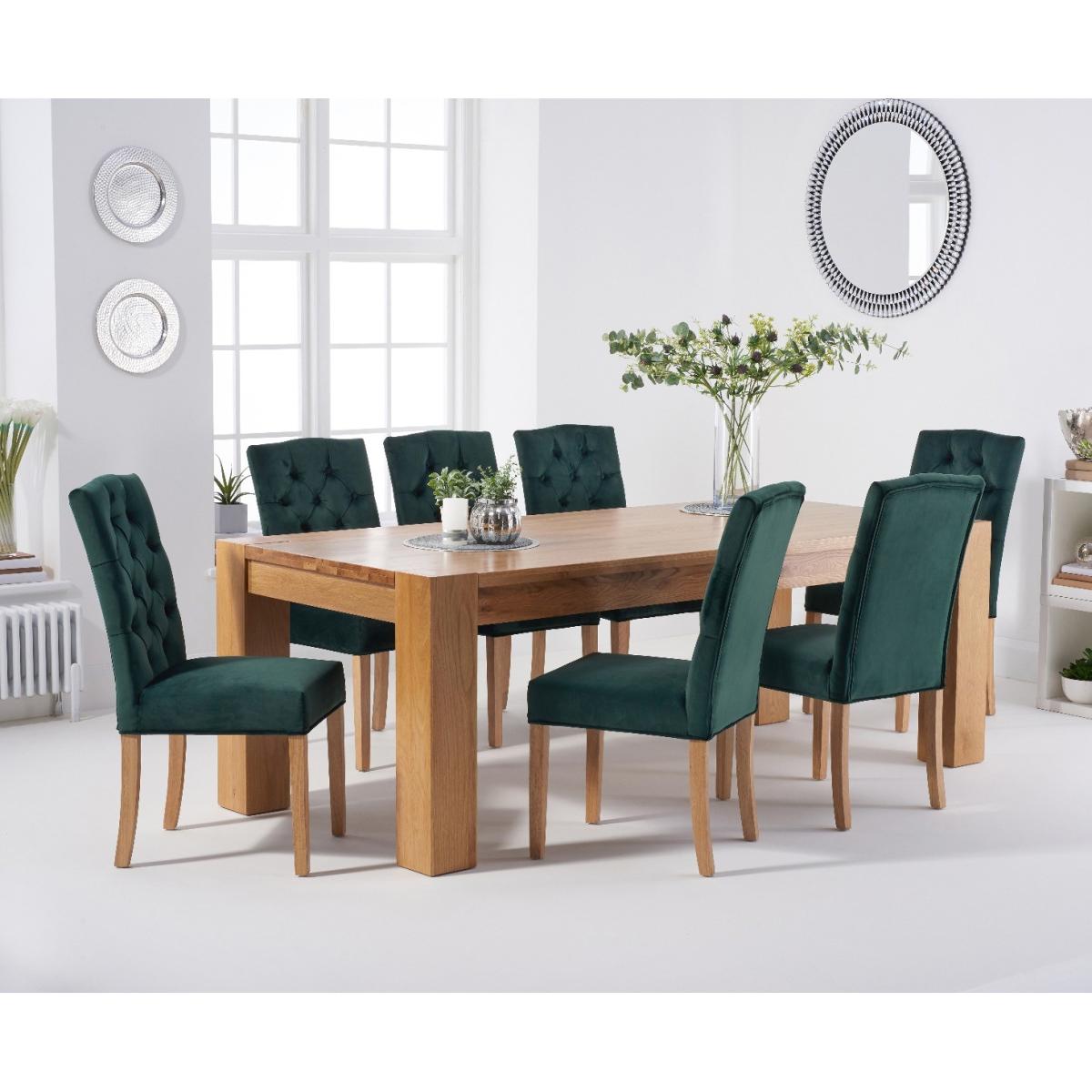 Thames 220cm Oak Dining Table with Claudia Velvet Chairs - Blue, 6 Chairs – image 3