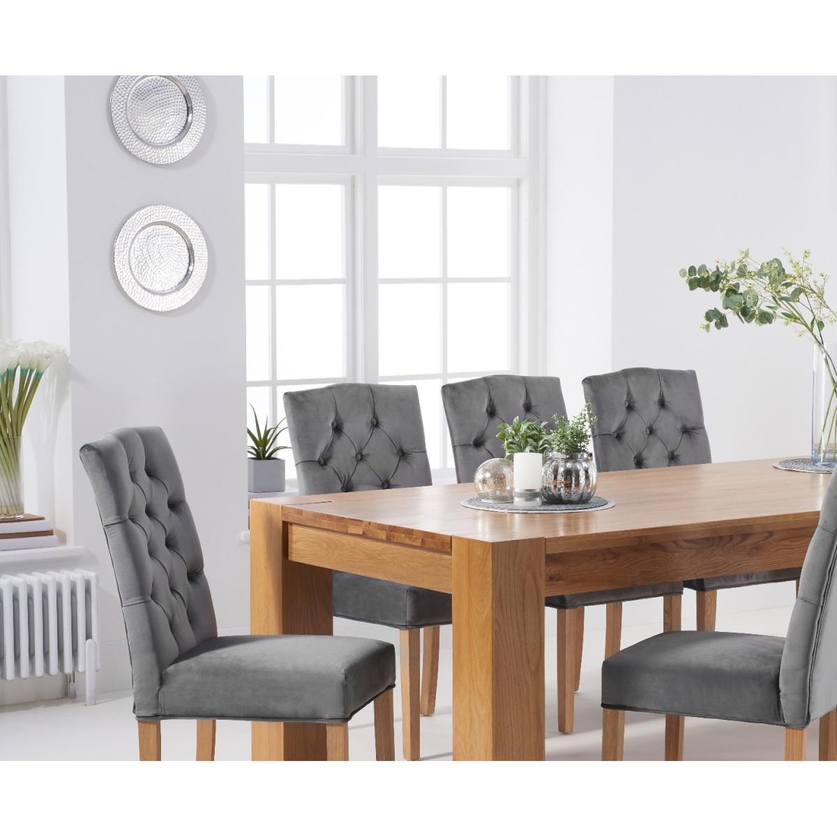 Thames 220cm Oak Dining Table with Claudia Velvet Chairs - Blue, 6 Chairs – image 4