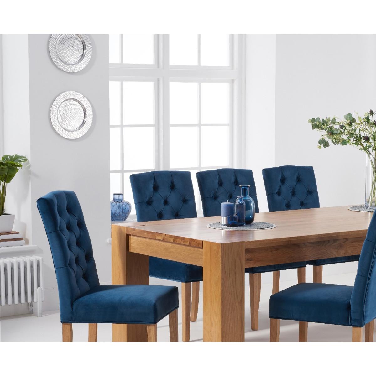 Thames 220cm Oak Dining Table with Claudia Velvet Chairs - Blue, 6 Chairs – image 5