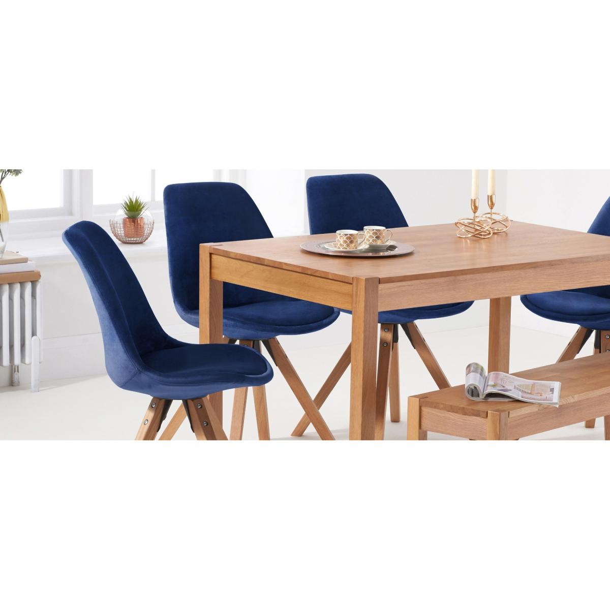 Oxford 120cm Solid Oak Dining Table with Oscar Velvet Chairs and Bench - Blue, 2 Chairs – image 12
