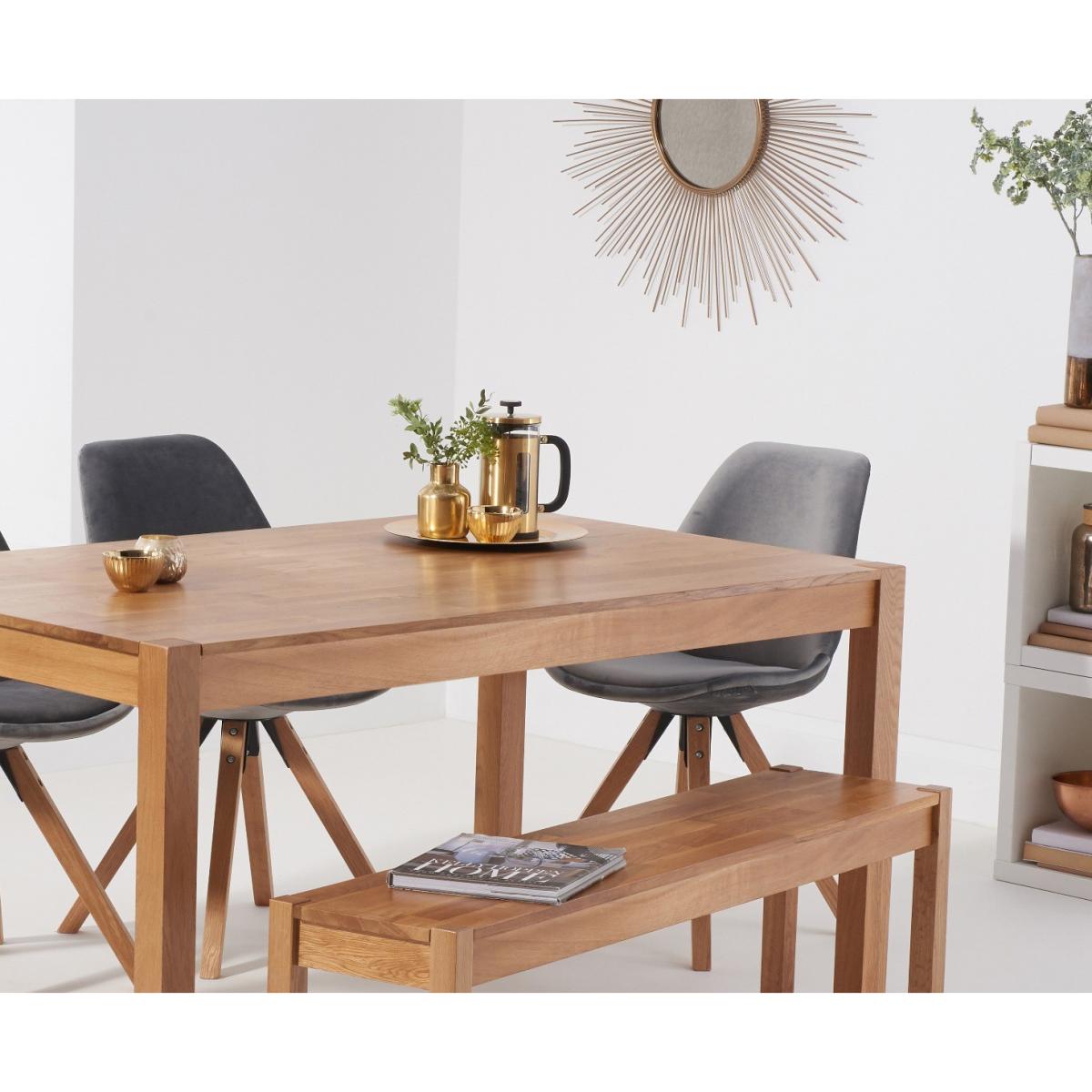 Oxford 120cm Solid Oak Dining Table with Oscar Velvet Chairs and Bench - Blue, 2 Chairs – image 3