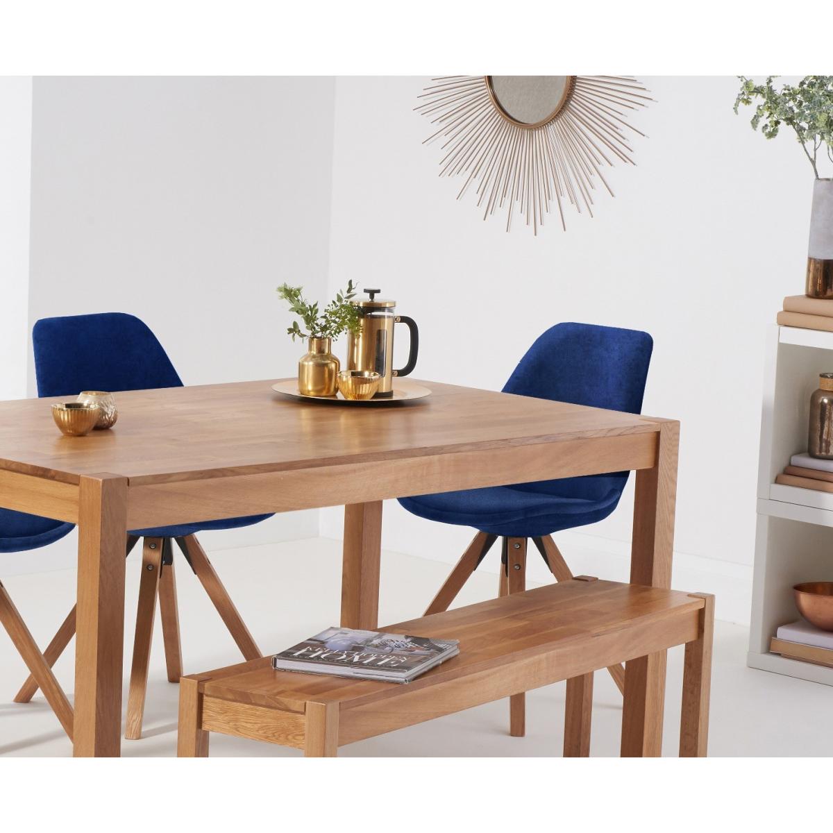 Oxford 120cm Solid Oak Dining Table with Oscar Velvet Chairs and Bench - Blue, 2 Chairs – image 4