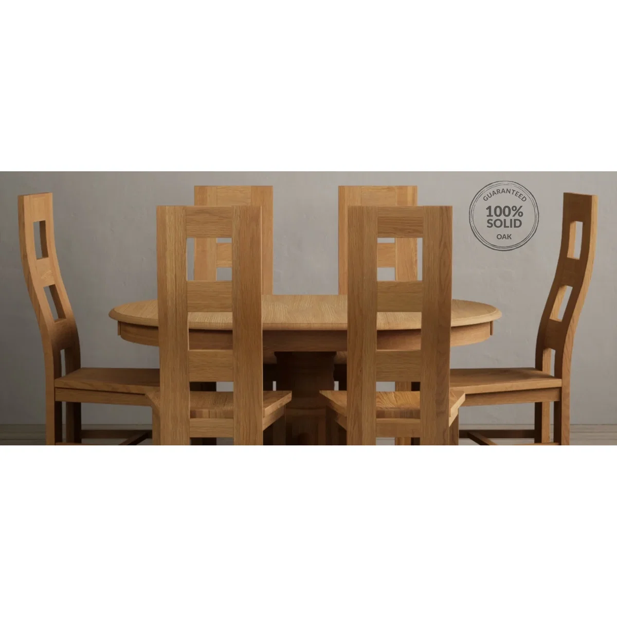 Extending Hertford 100cm - 130cm Solid Oak Pedestal Dining Table with 6 Oak Natural Chairs – image 8