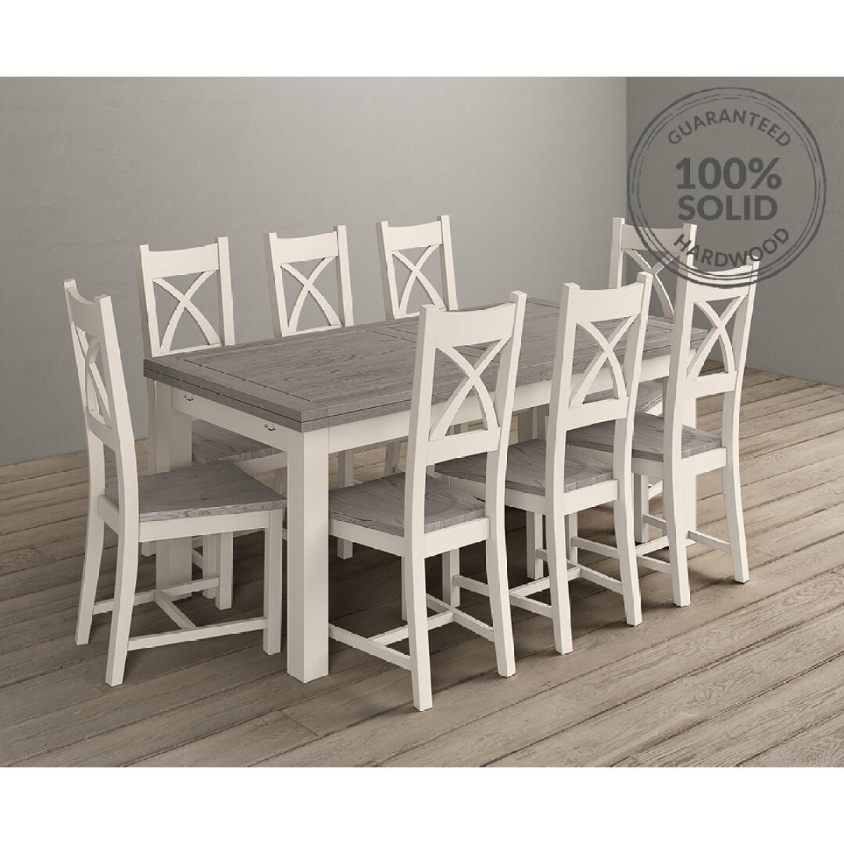Extending Dartmouth 180cm Oak and Soft White Painted Dining Table With 10 X Back Chairs – image 2