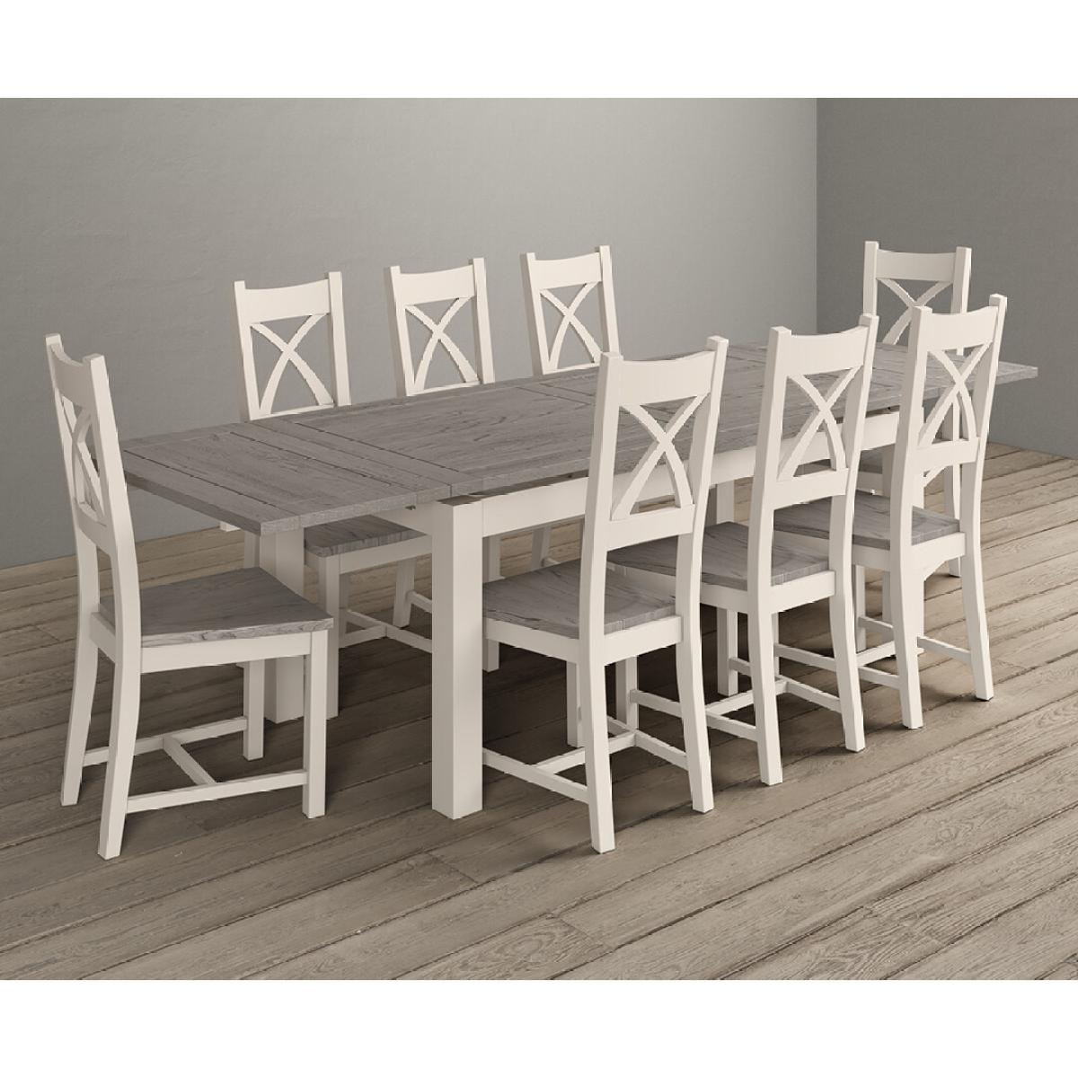 Extending Dartmouth 180cm Oak and Soft White Painted Dining Table With 10 X Back Chairs – image 4