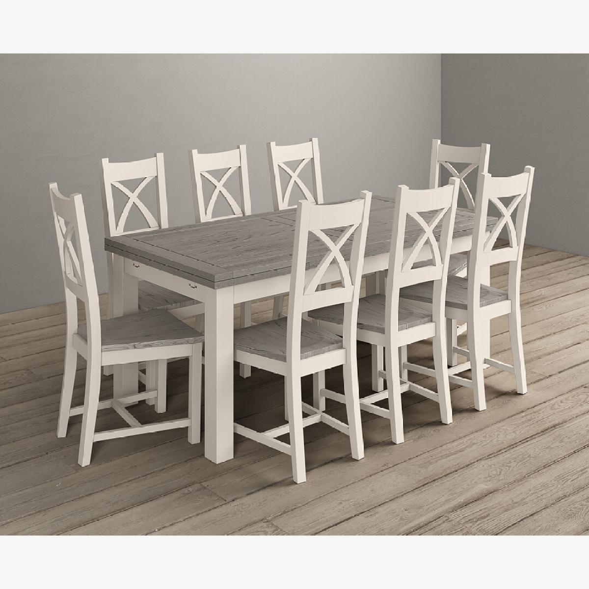 Extending Dartmouth 180cm Oak and Soft White Painted Dining Table With 10 X Back Chairs – image 1