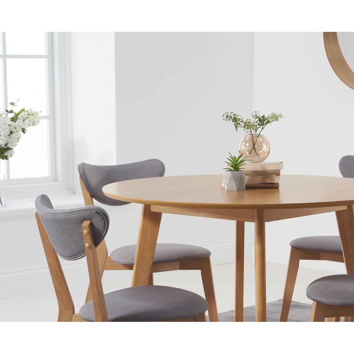 Sacha 110cm Round Dining Table with Sacha Grey and Oak Cushion Seat Chairs - Oak and Grey, 2 Chairs – image 2
