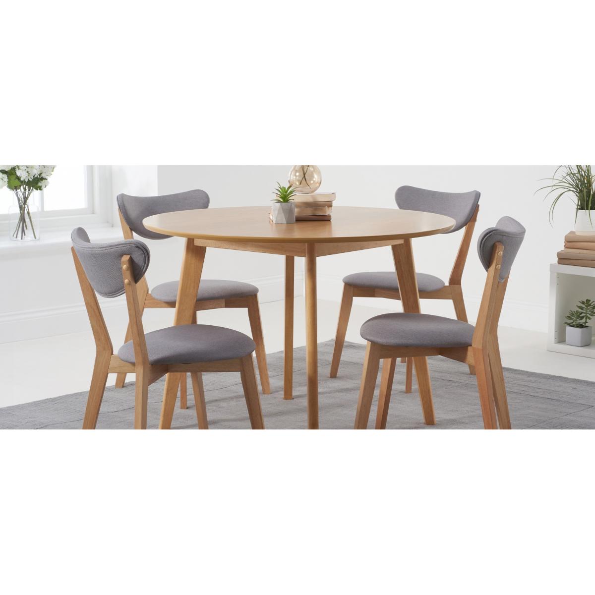 Sacha 110cm Round Dining Table with Sacha Grey and Oak Cushion Seat Chairs - Oak and Grey, 2 Chairs – image 11