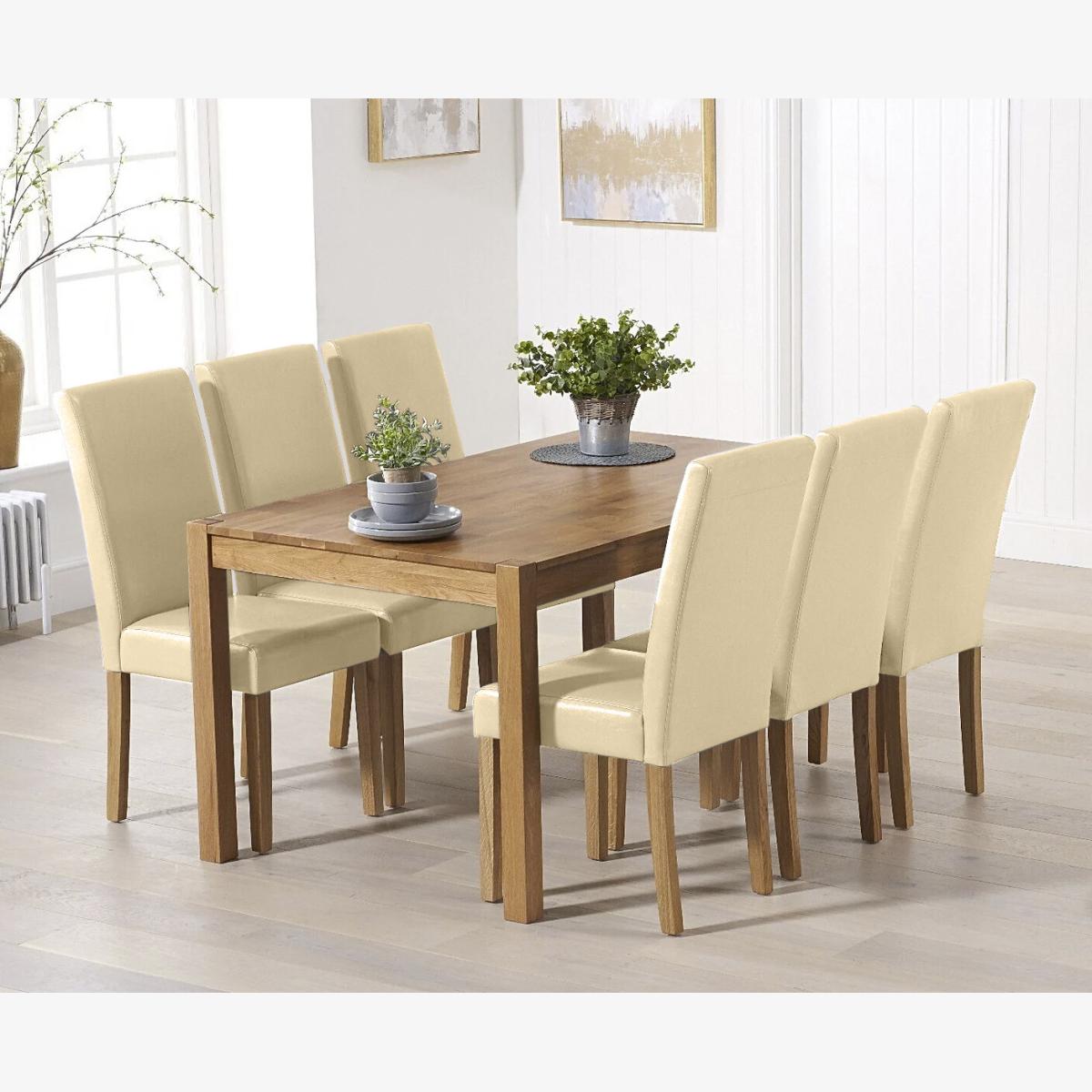 Oxford 150cm Solid Oak Dining Table With 6 Cream Olivia Chairs – image 1