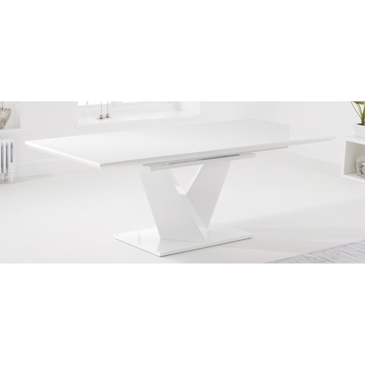 Vittorio 160cm White High Gloss Extending Dining Table With 8 Blue Lola Velvet Chairs – image 11