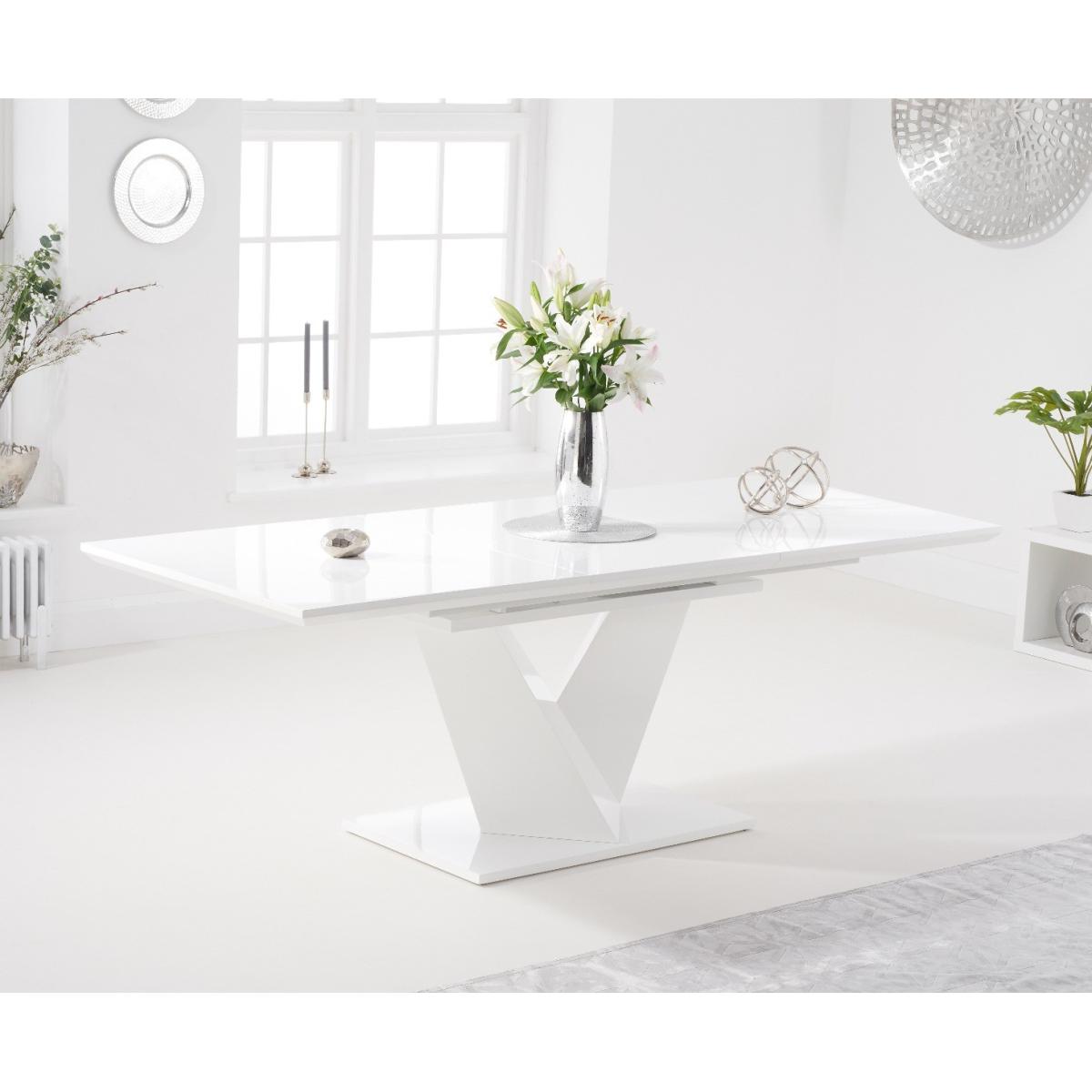 Vittorio 160cm White High Gloss Extending Dining Table With 8 Blue Lola Velvet Chairs – image 3