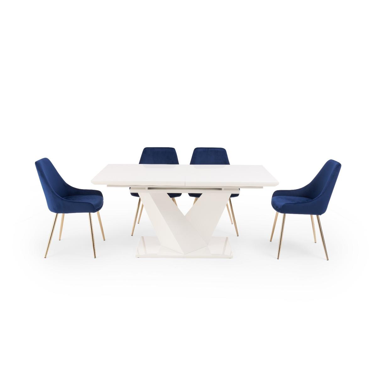 Vittorio 160cm White High Gloss Extending Dining Table With 8 Blue Lola Velvet Chairs – image 9