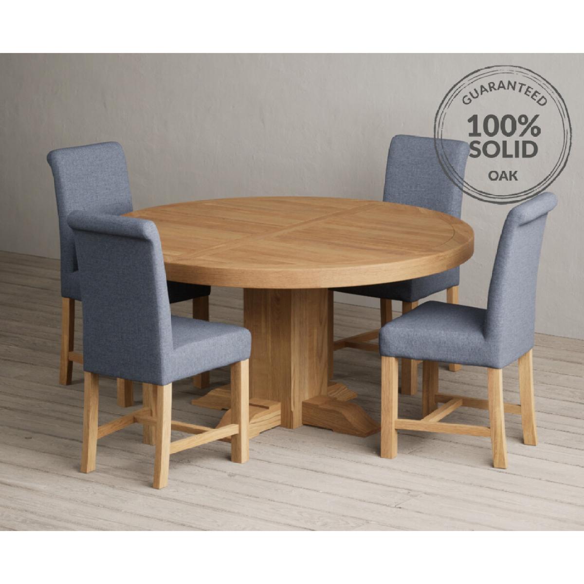 Helmsley 150cm Round Oak Dining Table with 4 Natural Scroll Back Chairs – image 2