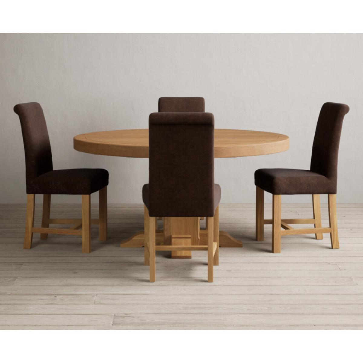 Helmsley 150cm Round Oak Dining Table with 4 Natural Scroll Back Chairs – image 11