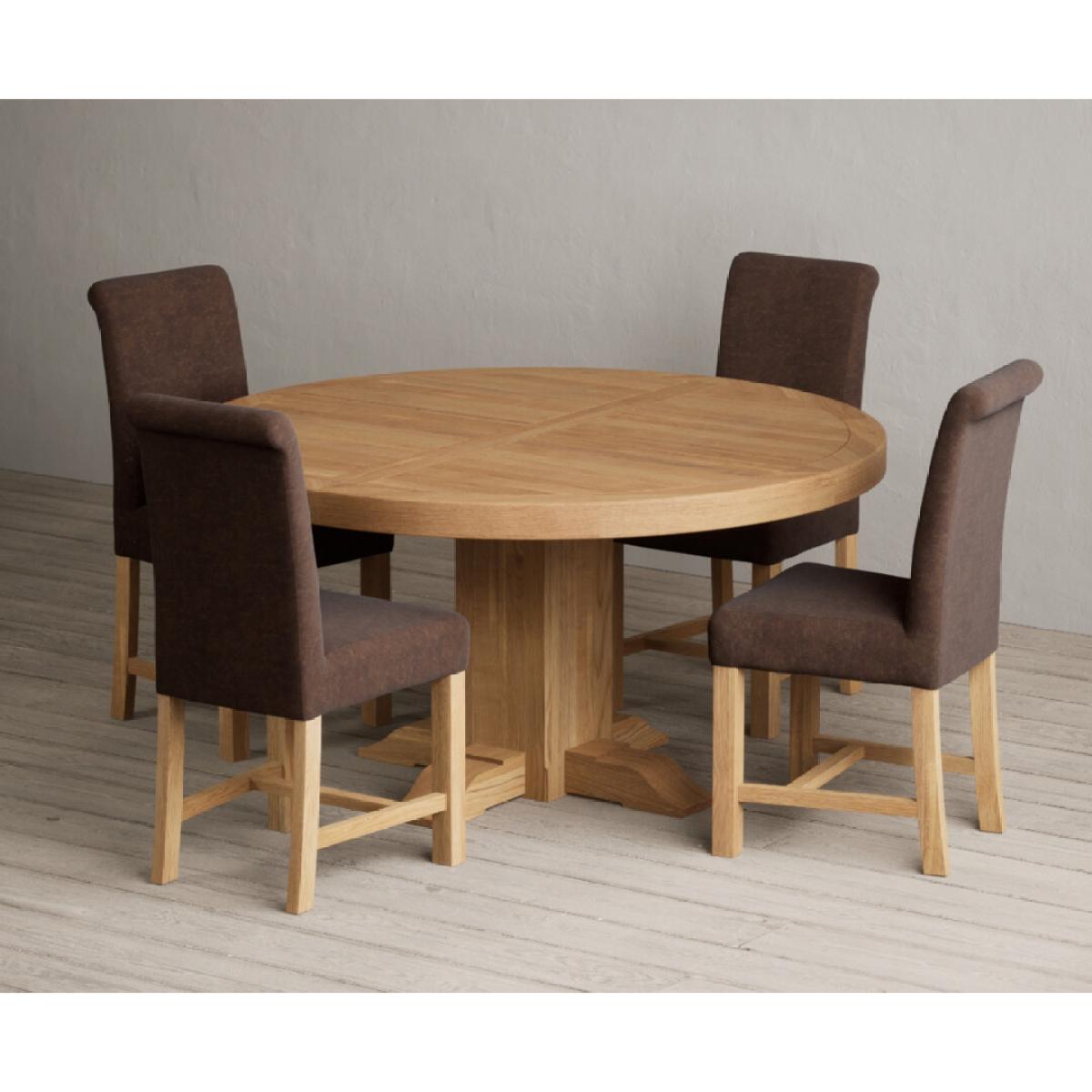 Helmsley 150cm Round Oak Dining Table with 4 Natural Scroll Back Chairs – image 15