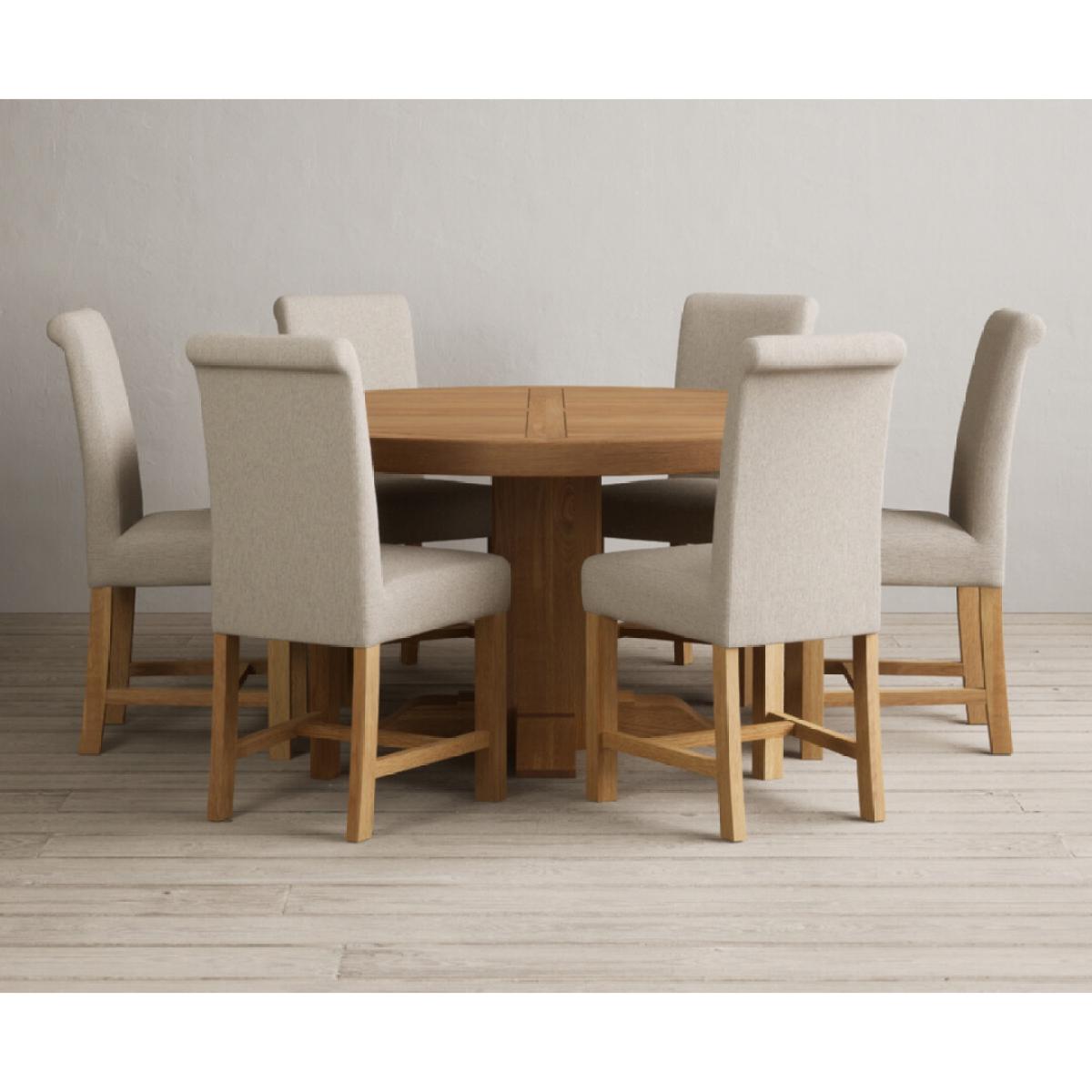 Helmsley 150cm Round Oak Dining Table with 4 Natural Scroll Back Chairs – image 18