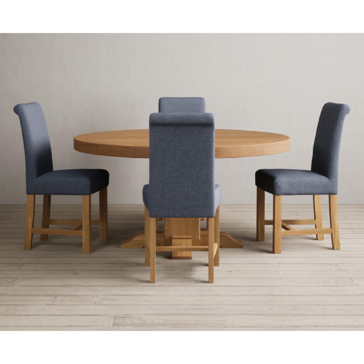 Helmsley 150cm Round Oak Dining Table with 4 Natural Scroll Back Chairs – image 3