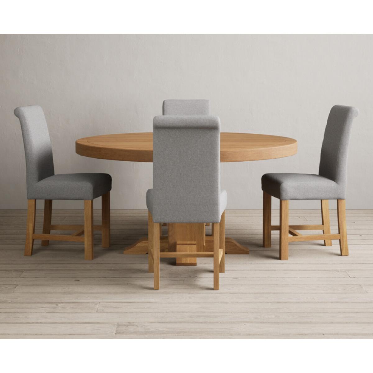 Helmsley 150cm Round Oak Dining Table with 4 Natural Scroll Back Chairs – image 35