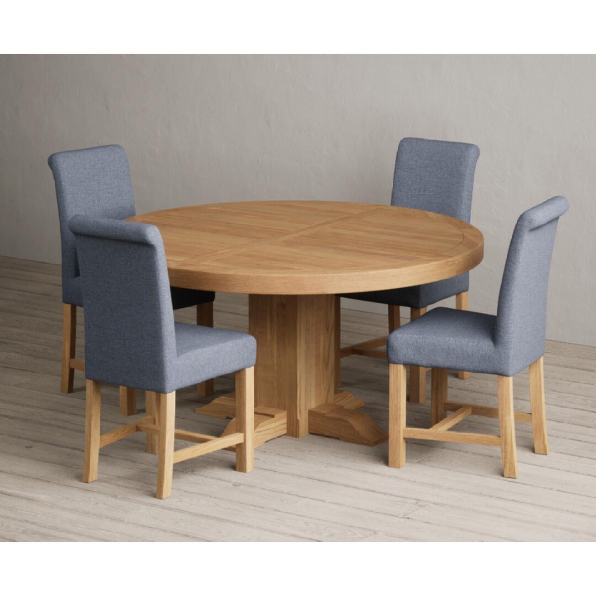 Helmsley 150cm Round Oak Dining Table with 4 Natural Scroll Back Chairs – image 7