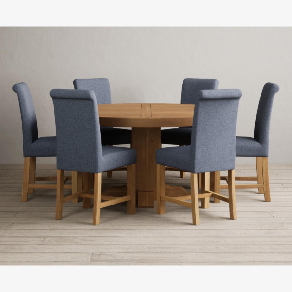 Helmsley 150cm Round Oak Dining Table with 4 Natural Scroll Back Chairs – image 1