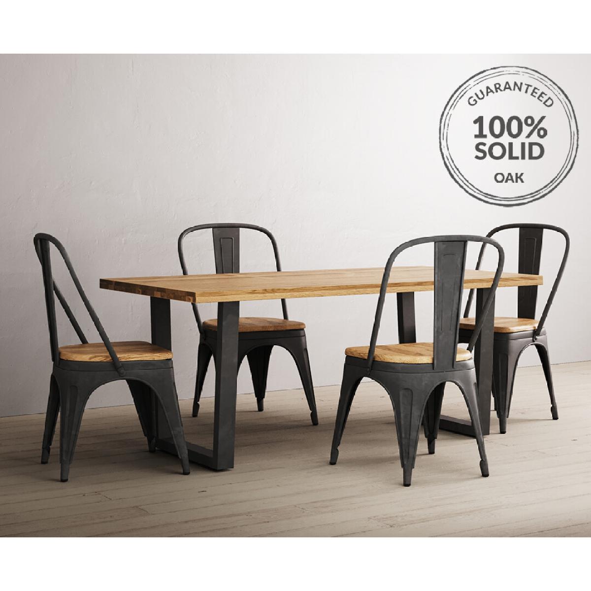 Loft Solid Oak 190cm Dining Table With 8 Oak and Metal Chairs – image 2