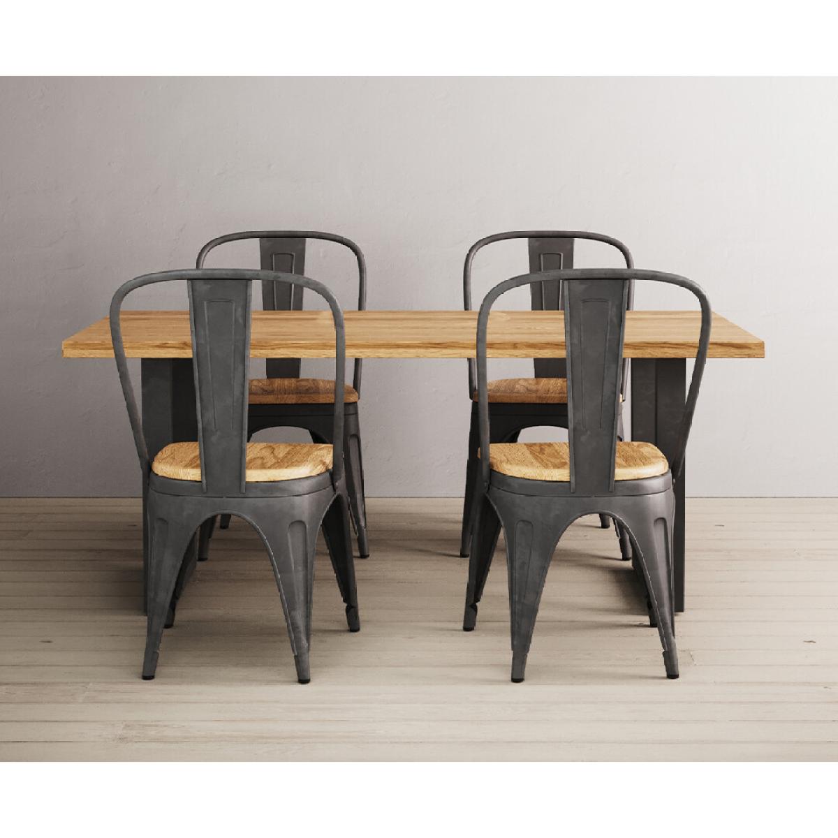 Loft Solid Oak 190cm Dining Table With 8 Oak and Metal Chairs – image 3