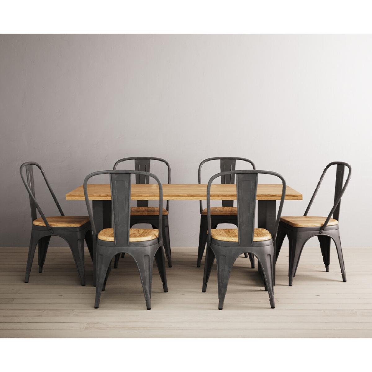 Loft Solid Oak 190cm Dining Table With 8 Oak and Metal Chairs – image 5